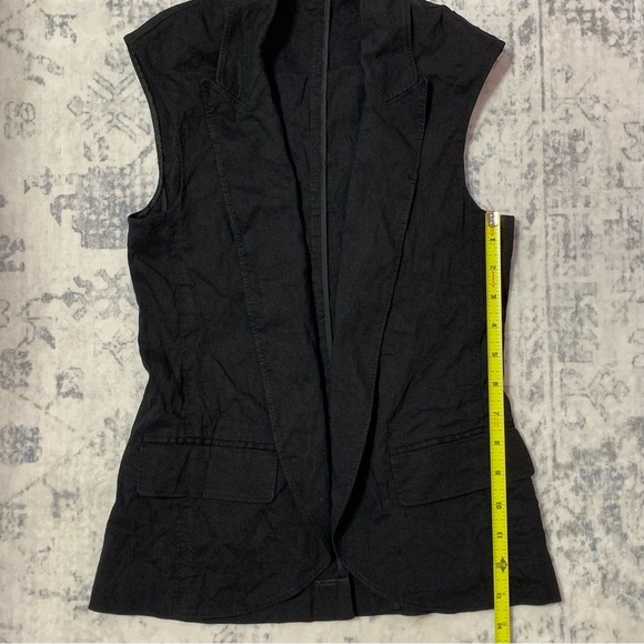 Theory Black Linen Blend Open Front Vest 00 - Picture 9 of 11